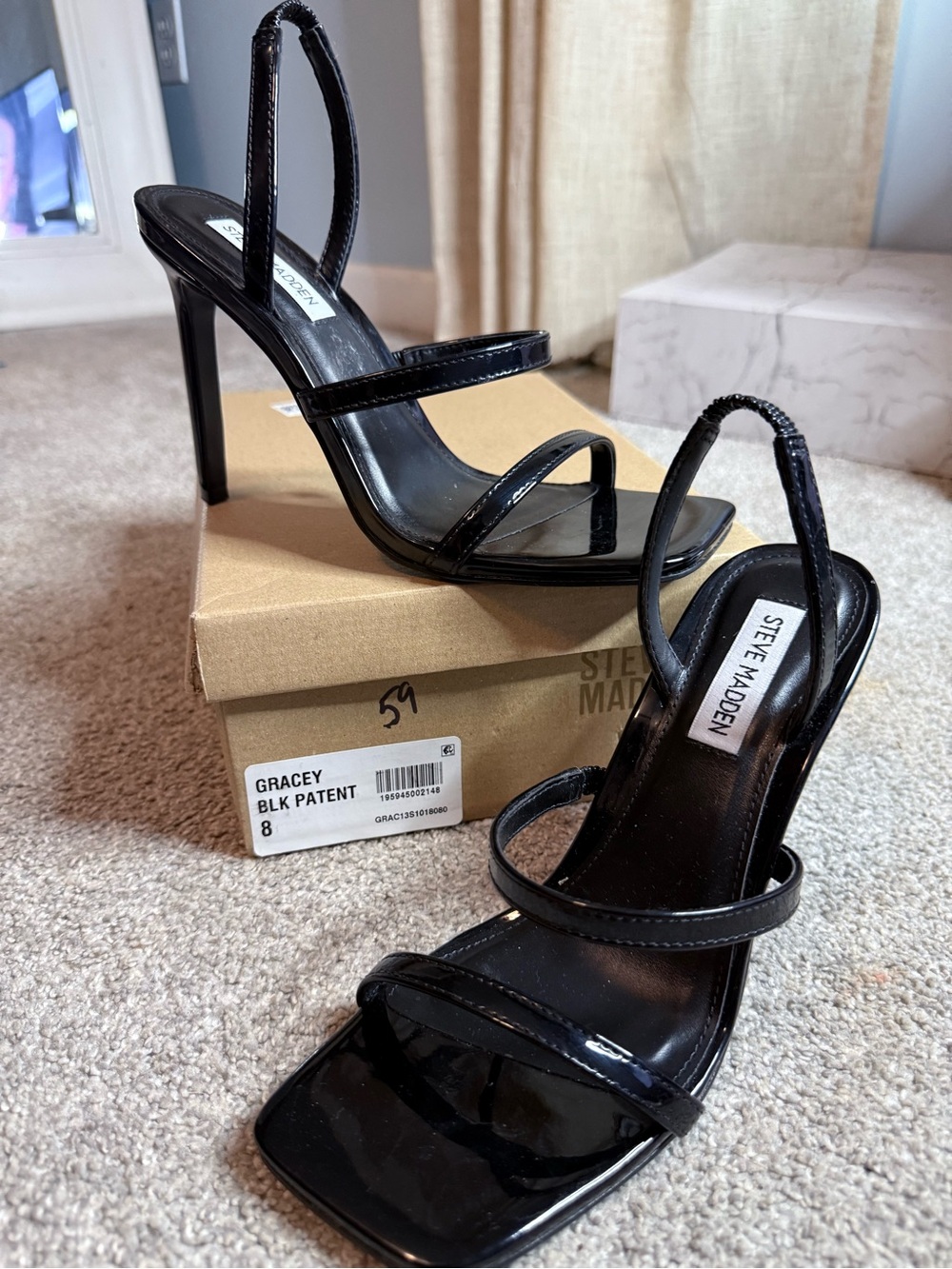 Steve Madden Black Patent Strappy Slingback Stiletto Heels